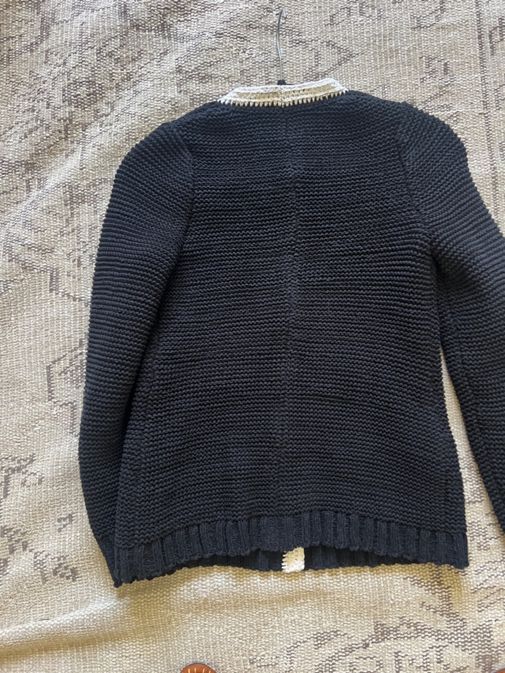 Black Knit Cardigan with White Trim - Classic Contrast Jacket - Picture 10 of 11